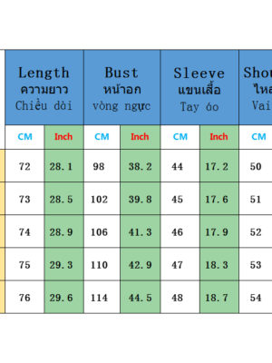 Aella tops sizing chart