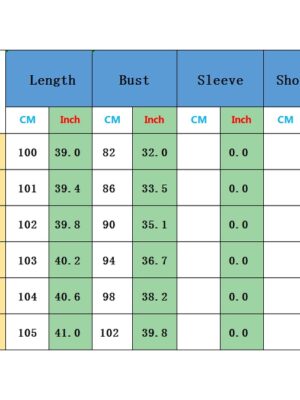 Harmony dress sizing chart